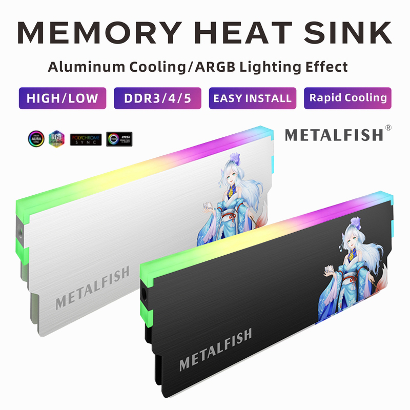 Ram Memory Module - METALFISH DRAM المبرد 5V-3PIN ARGB DDR3